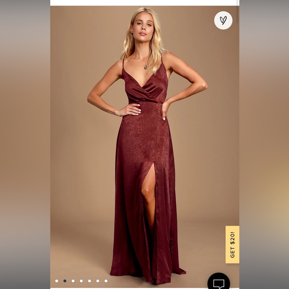 Lulus Constantine Burgundy Satin Maxi Dress
